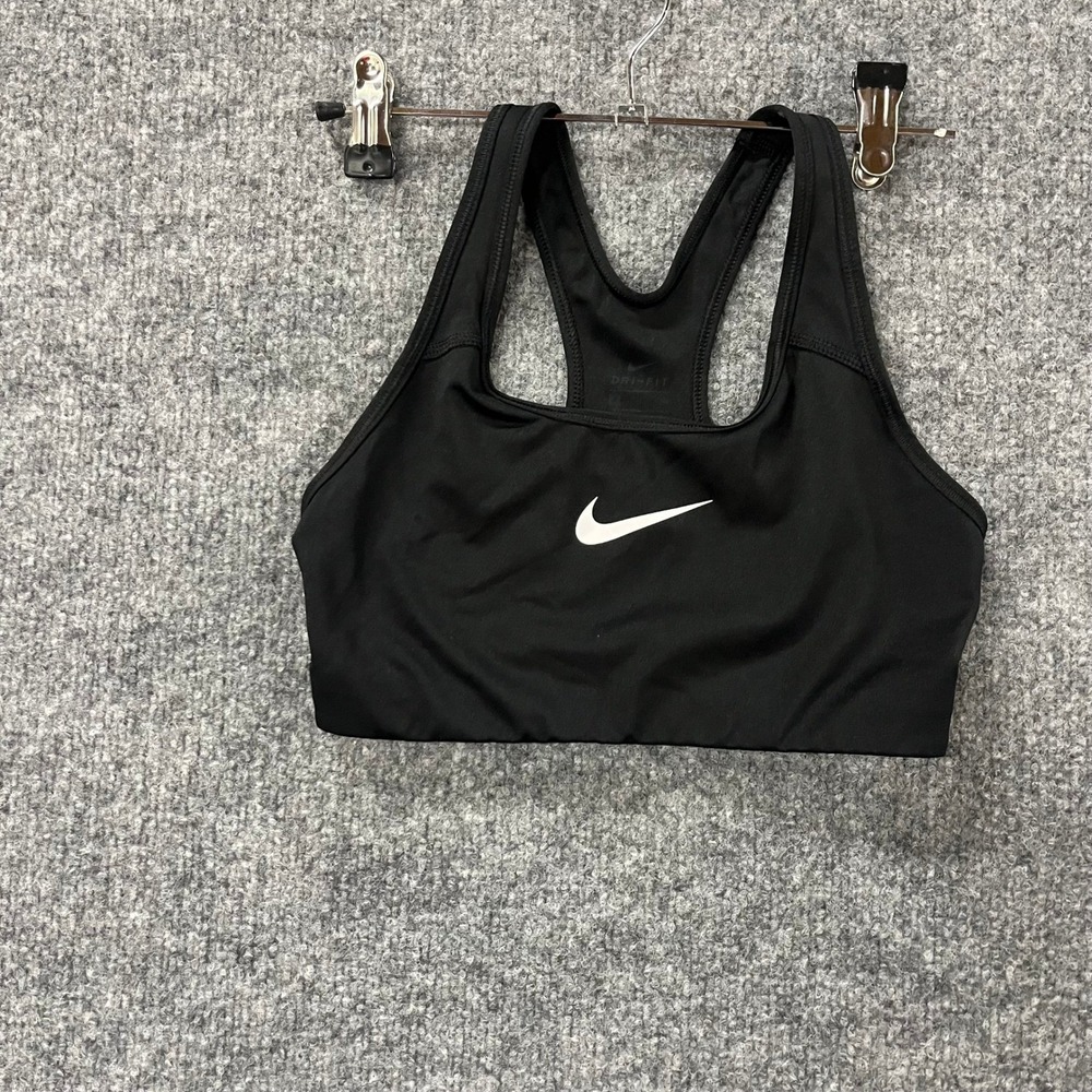 Nike Sports Bra Womens Size S Black Dri-Fit Racerback Athletic Swoosh Logo